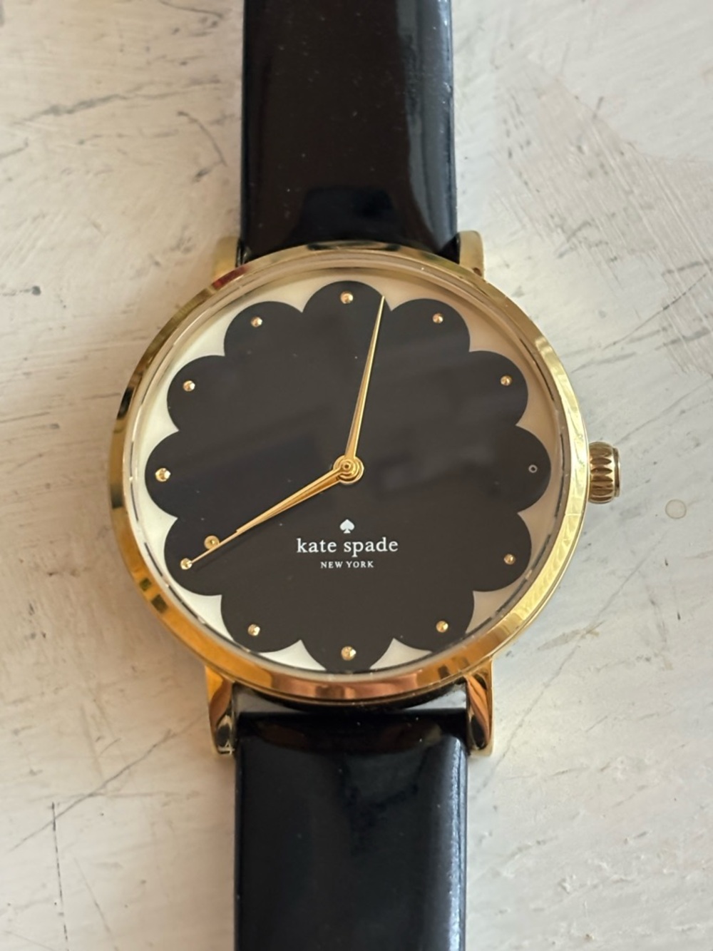 kate spade Black and Gold Scallop Dial Patent Leather Strap Watch